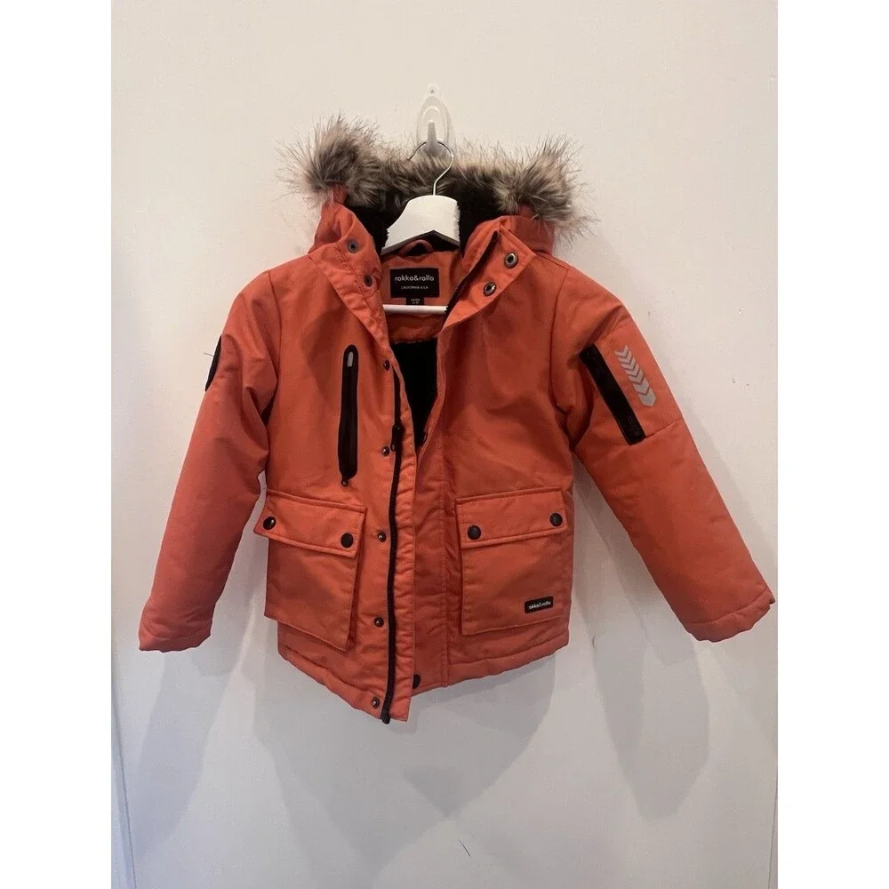Rokka&Rolla Boy’s Parka Jacket Sherpa Fleece w/ Fur Hood Winter Snow Coat Sz 4-5